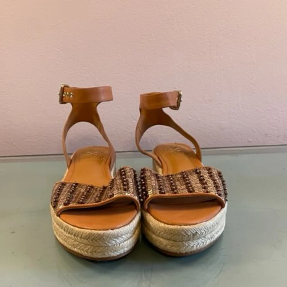 Vince Camuto Kathalia Flatform Leather Sequin Espadrille Sandals, Size 6M, NWOT